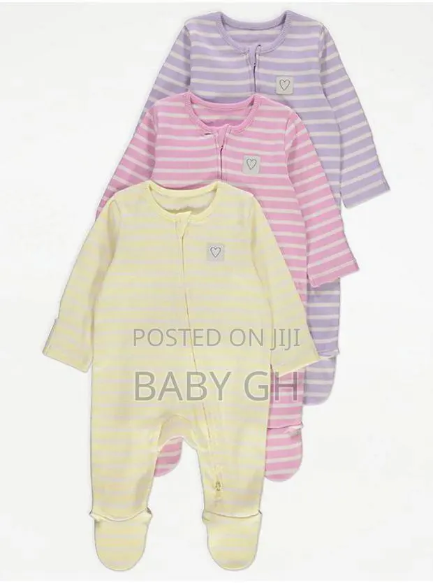 Pastel Stripe Long Sleeve 2 Way Zip Fastening Sleepsuits · Photo 1