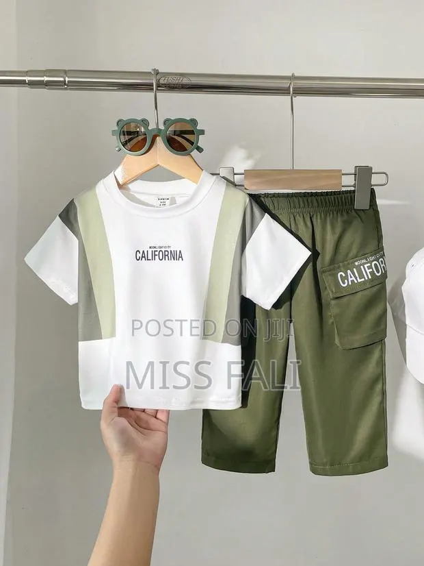 2pcs T-Shirt and Olive Green Cargo Pants. 9-12m · Photo 1