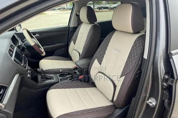 Cream and Brown Luxury Design Car Seat Cover- Full Set · Photo 1