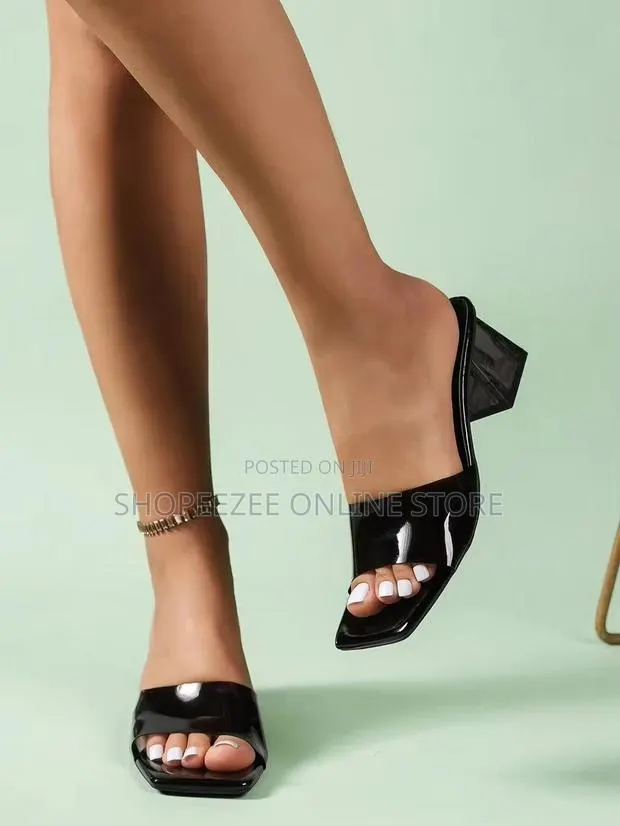 Women's Transparent Crystal Strap, Chunky Heel Slide Sandals · Photo 1
