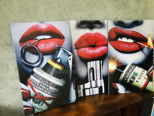 3 Set Mouth Lips Canvas Frame Wall Art Panel Picture · Photo 1