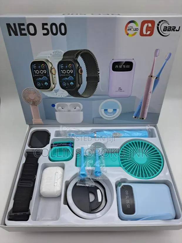 NEO 500 Smart Watch Combo Gift Set [Airpod, P. Bank, Fan, Brush - BLUE · Photo 1
