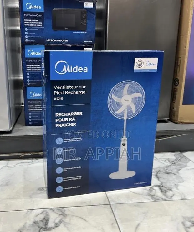 Get Authentic Midea 18” Electric Standing Fan(Rechargeable)White. · Photo 1