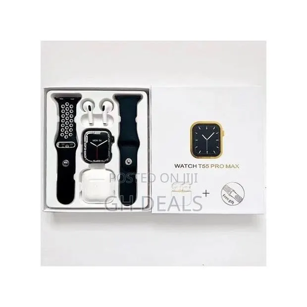 T55 Pro Max 2 in 1 Smart Watch With Earphone - Black · Photo 1