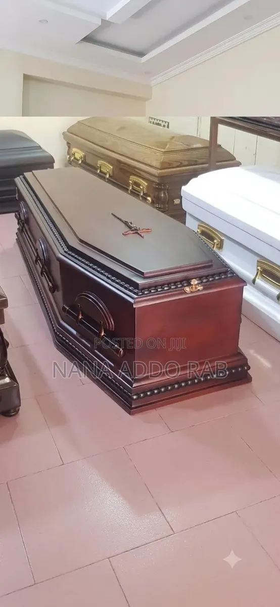 Classic Stain Coffin With Free Cross With Good Interior and Pillow · Photo 1