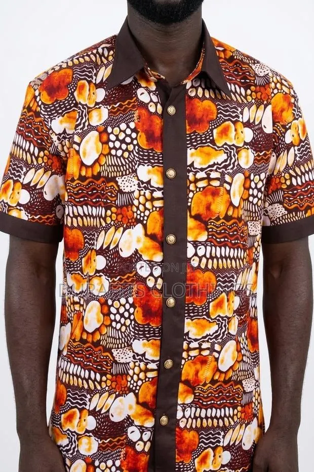 Men’s Ochre & Brown Mosaic African Print Short-Sleeve Shirt · Photo 1