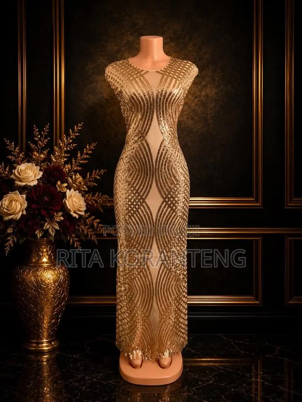UK Champagne Gold Sequin Dress Size 16 - Only 1 Available · Photo 1