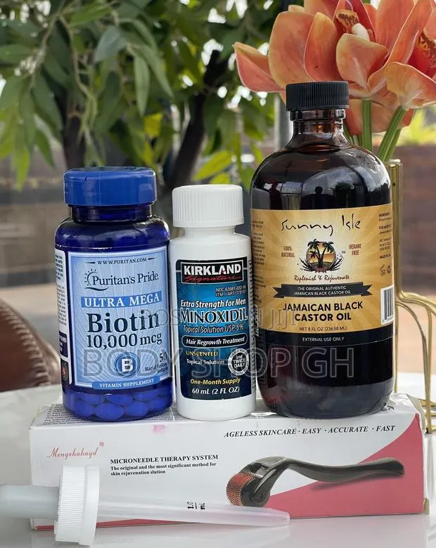 Biotin + Kirkland Minoxidil + Derma Roller + Castor Oil Pack · Photo 1