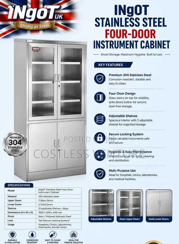 Ingot Stainless Steel 4-Door Instrument Cabinet · Photo 1