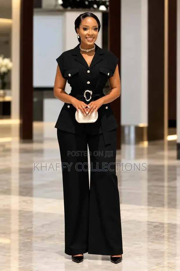 Luxury Two Piece Set Blazer Top With Gold Belt+ Wide Leg Palazzo · Photo 1
