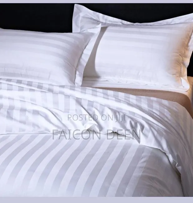Cotton White Stripped Duvet Cover Only ::Built for Hotel Excellence · Photo 1