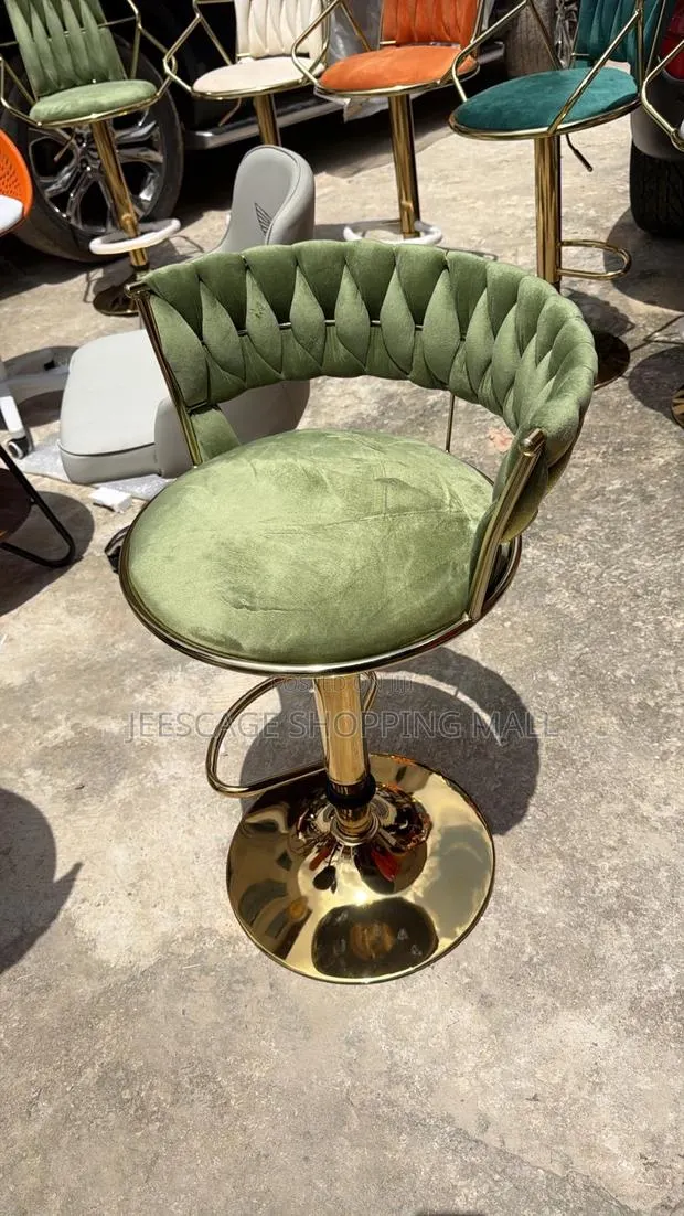 Green Velvet Tufted Adjustable Bar Stool · Photo 1