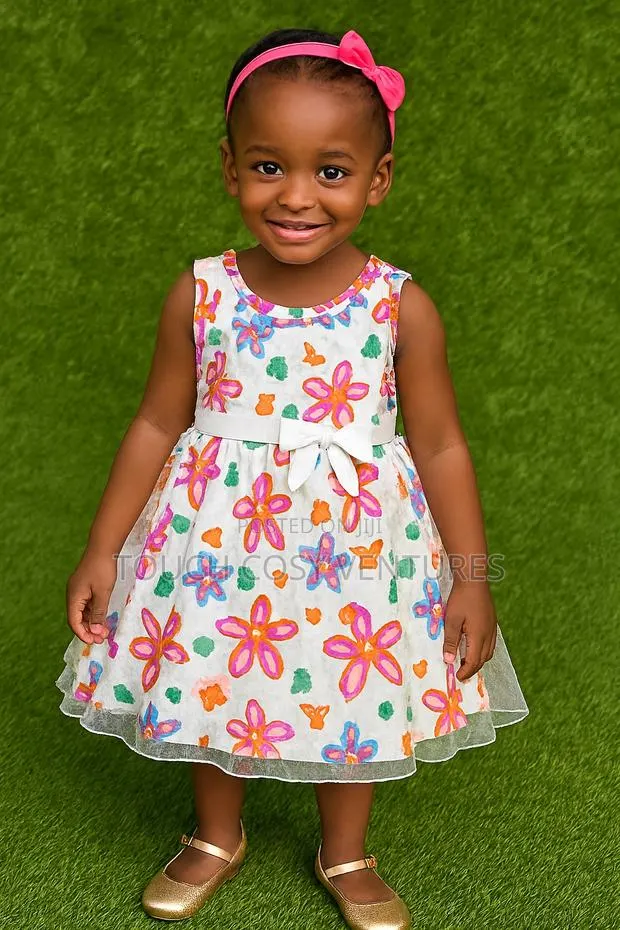 White Floral Ribbon Waist Baby Dress · Photo 1