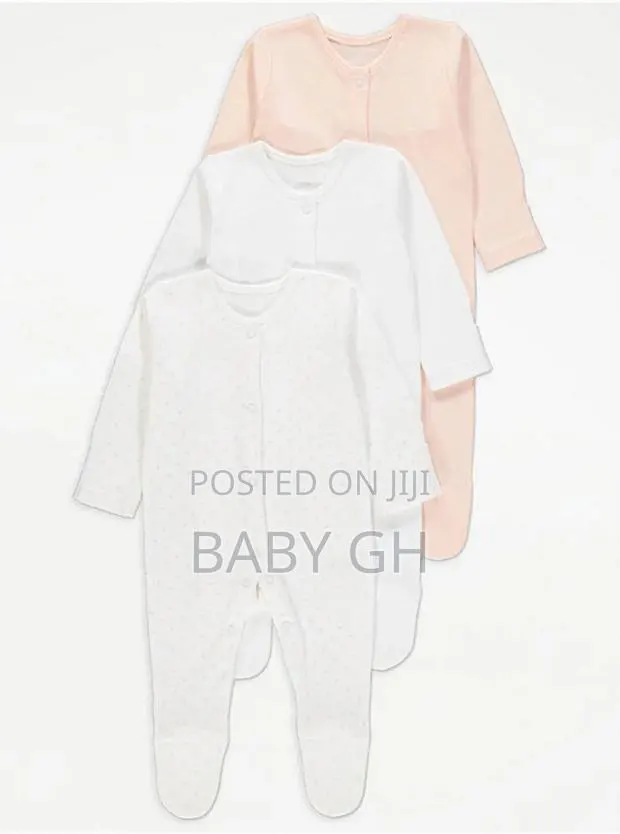 White Mini Hearts Sleepsuits 3 Pack · Photo 1