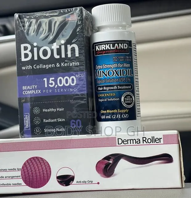 Hairloss Treatment Pack - Kirkland Minoxidil +Biotin +Roller · Photo 1