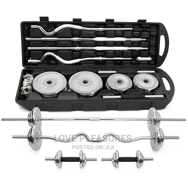 4 in 1 55kg Set of Adjustable Barbell and Dumbbell Set