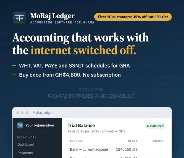 MoRaj Ledger – Accounting Software for Ghana (WHT, VAT, PAYE, SSNIT) · Photo 1