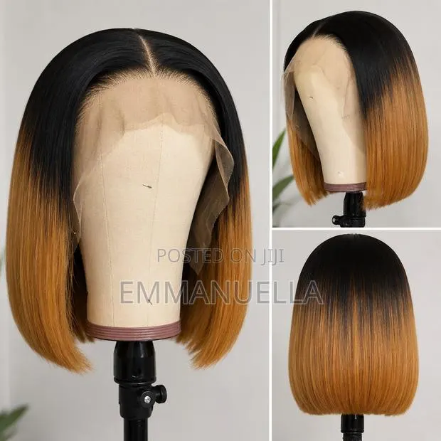 Human Hair Bob Wig – Black & Caramel Ombré · Photo 1