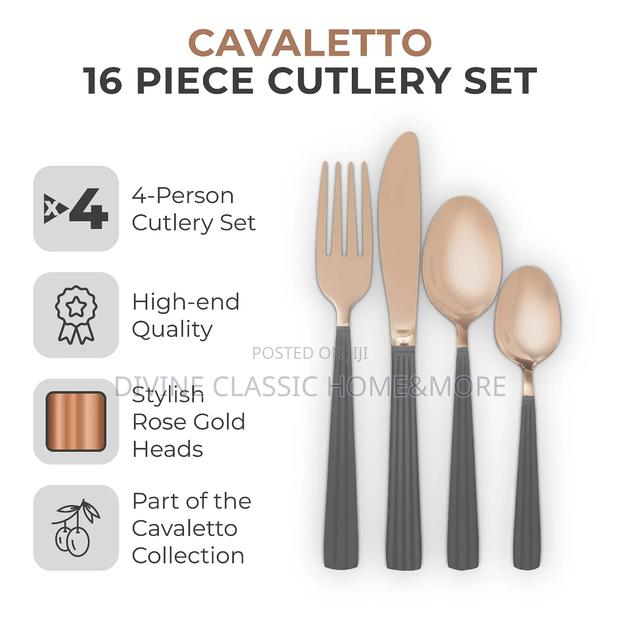 Tower Cavaletto Stainless Steel 16pcs Cutlery Set, Rose Gold · Photo 2