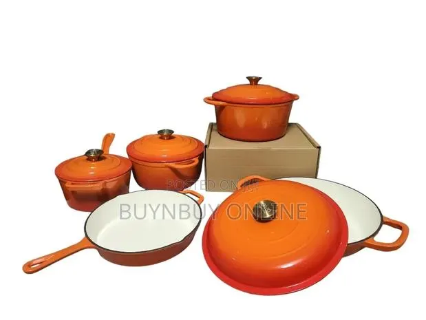 5 Piece Orange Enamel Cast Iron Cookware Set · Photo 1