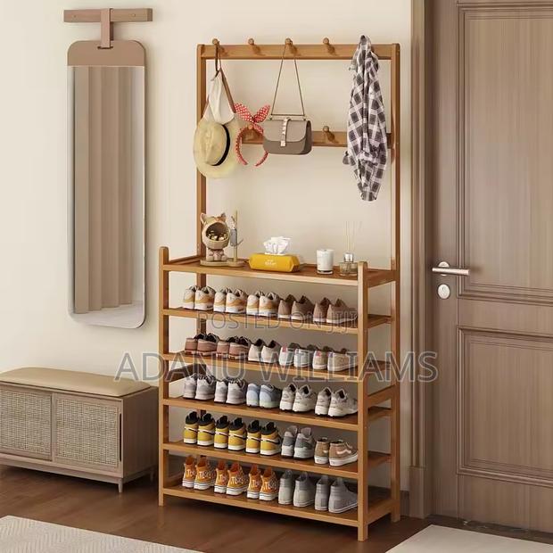 Modern Multi-Layer Integrated Bamboo Shoe Hat Rack · Photo 1