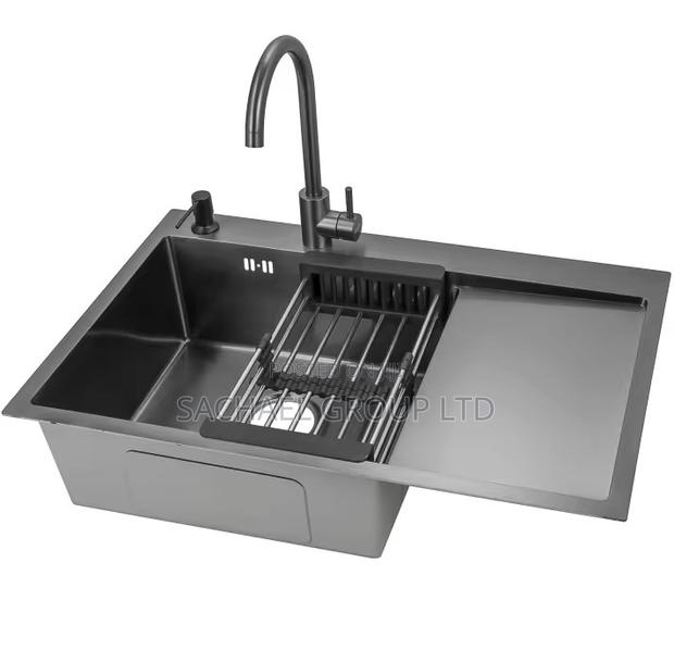 Black Single Bowl Arm, Kitchen Sink With Faucet · Photo 1