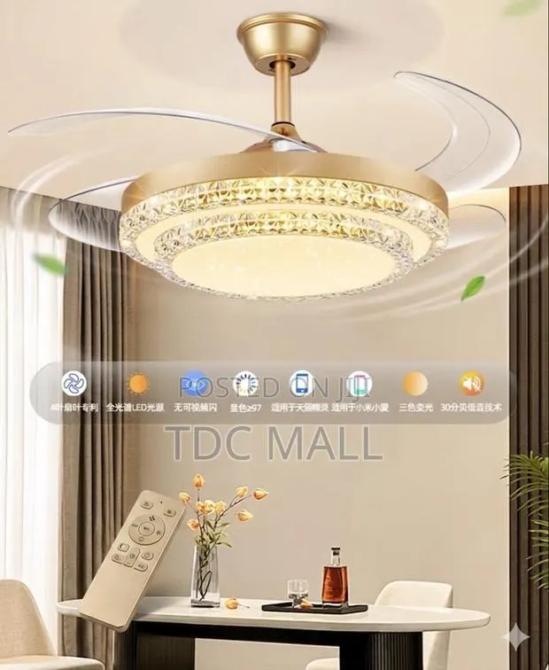 Stylish Crystal Fanlight With Bluetooth + Voice Control + Remote · Photo 1