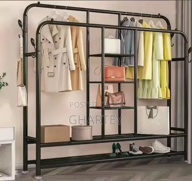 Clothes Hanging Rack With Shelf, 2 Rails · Photo 1
