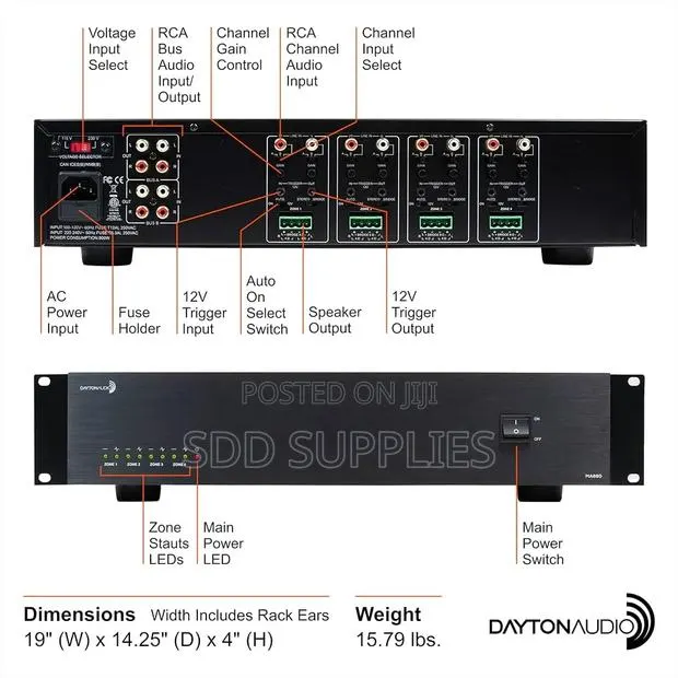 Dayton Audio 640 Watts 8 Channels 4 Zones Multizone Amplifier MA880 · Photo 1