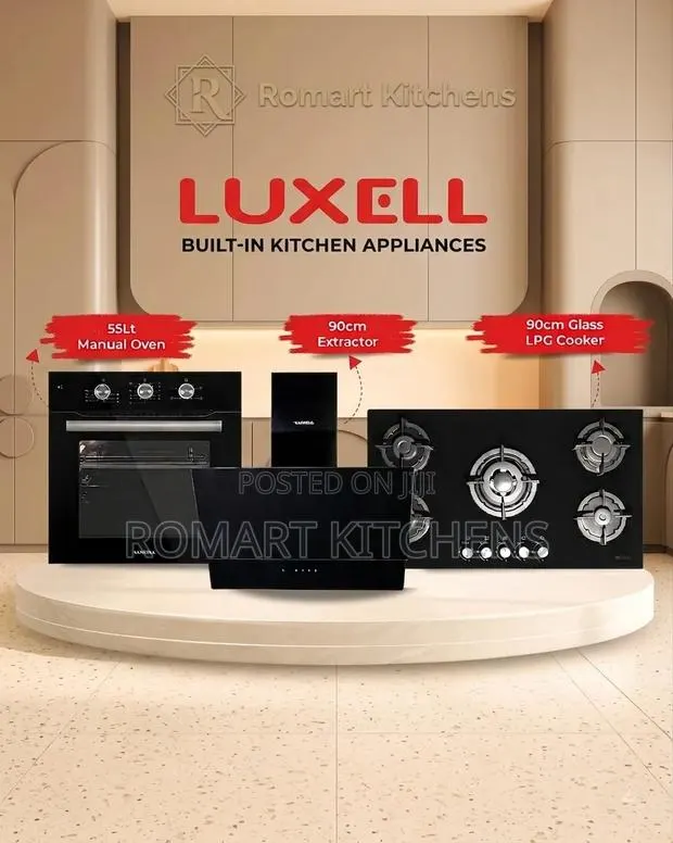 Luxell 90cm Inbuilt Glass Burner Set. Oven, Hob and Heat Extractor · Photo 1
