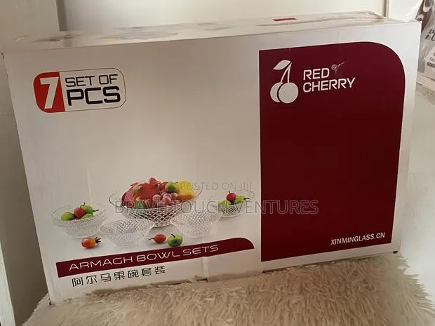 Red Cherry Glass Bowl-7 Pieces · Photo 1