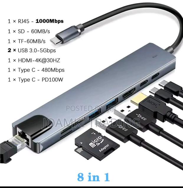 8 In 1 Usb C Hub 3.0 Splitter 4 Laptop, Pd Sd Tf Rj45 Hdmi · Photo 7