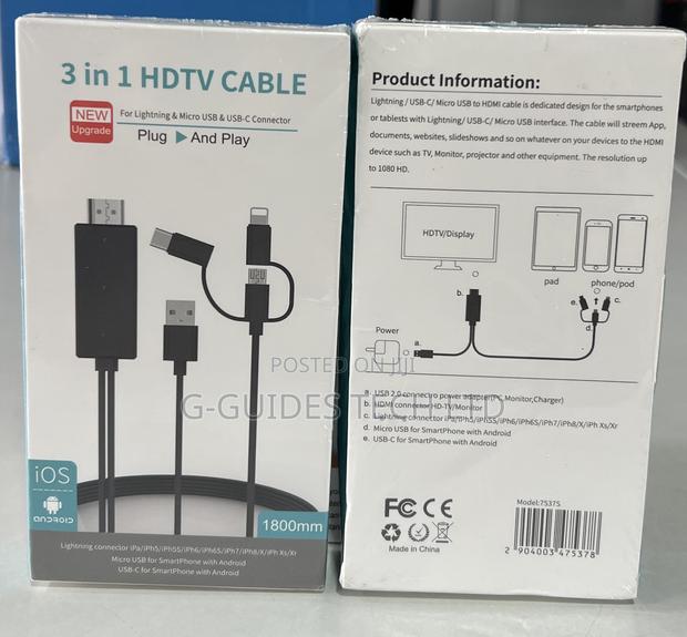 3 in 1 Hdmi to Type-C, iPhone, Android Smartphones Cable · Photo 2