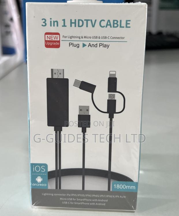 3 in 1 Hdmi to Type-C, iPhone, Android Smartphones Cable · Photo 1