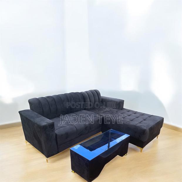 Black Fabric L Sharp With Center Table (Free Delivery) · Photo 1
