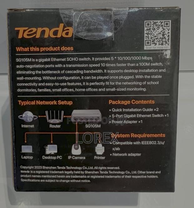 Tenda 5 Port Gigabit Ethernet Switch 10/100/1000 MBPS Sg105m · Photo 2