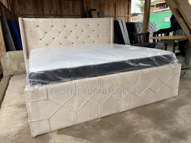 Suede Cream Queen Bedframe With Mattress// Durable And Luxurious · Photo 3