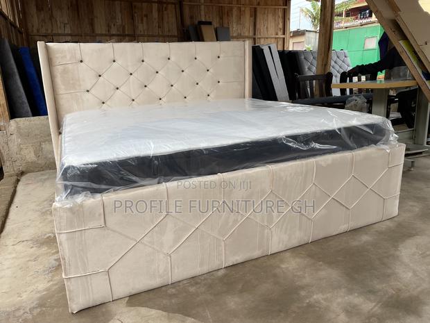 Suede Cream Queen Bedframe With Mattress// Durable And Luxurious · Photo 2