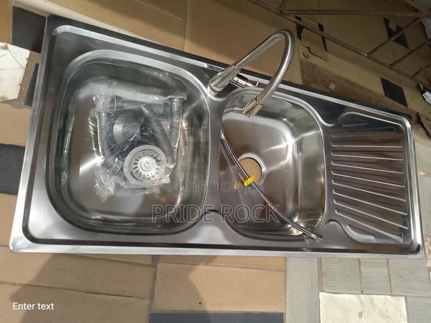 Kitchen Sink Double With Tap and Waste Set, Cabinet · Photo 4