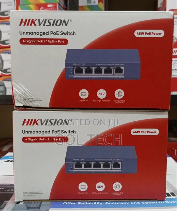 Hikvision 4 Port Unmanaged Gigabit Poe Switch 45w Poe Power · Photo 1