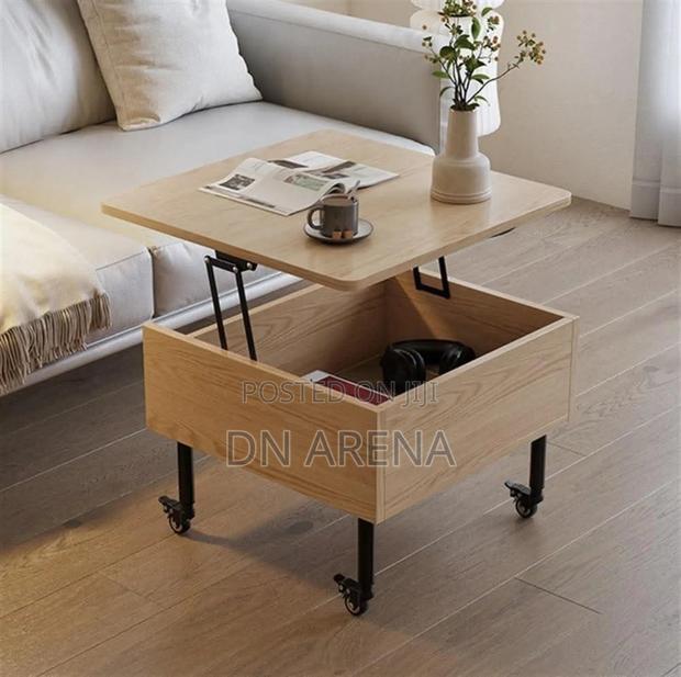 Wooden Coffee Table With Folding Top, Mobile With Wheels · Photo 1