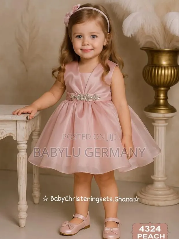 Peach Colored Premium Dress, Headband and Shoe Set · Photo 1