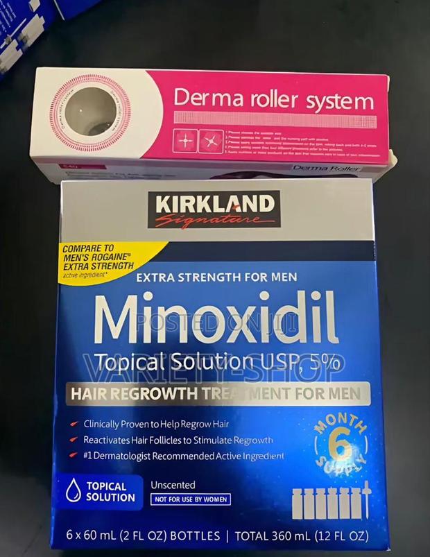 Kirkland Minoxidil Oil Box + Derma Roller · Photo 1
