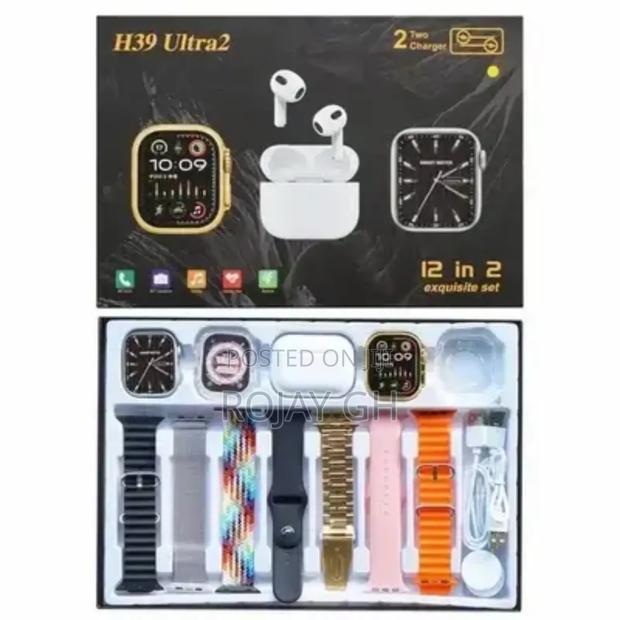 H39 Ultra 12-in-2 Smart Watches Set, Airpod 7 Straps -Gold · Photo 3