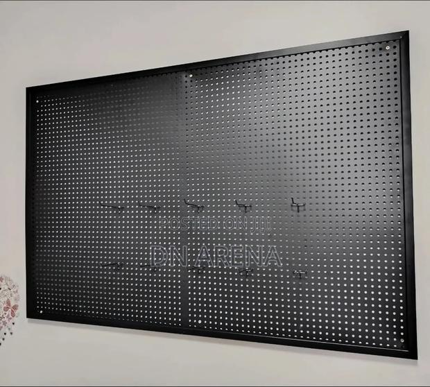 Black Metallic Pegboard With Hooks Perforated Board · Photo 3