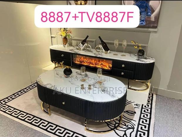Marble Centre Table and Tv Stand Electric Fireplace · Photo 1