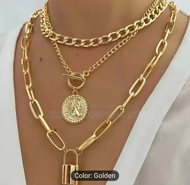 Fashionable Tag and Lock Jewellery Set of 3 Chains · Photo 1