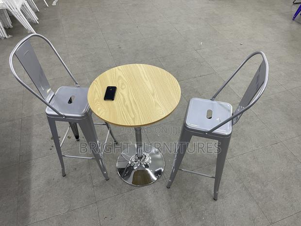 Bar Table(Adjustable ) With Two(2) Metallic Bar Stools · Photo 1