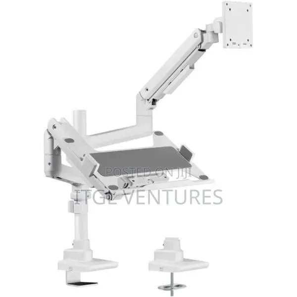 Newstar Ldt69-C024p-Ml Pole-Mounted Gas Spring Monitor Arm With Laptop · Photo 1