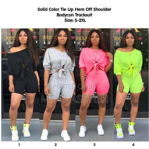 Solid Color Tie Up Hem Off Shoulder Bodycon Tracksuit · Photo 4